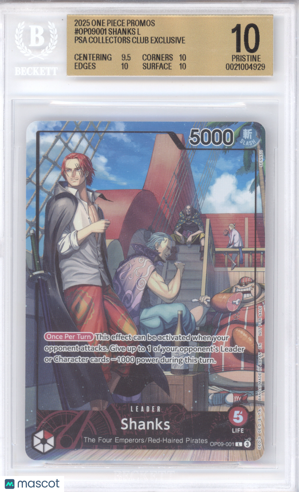 2025 One Piece Promos Shanks Leader PSA Collectors Club Exclusive BGS 10