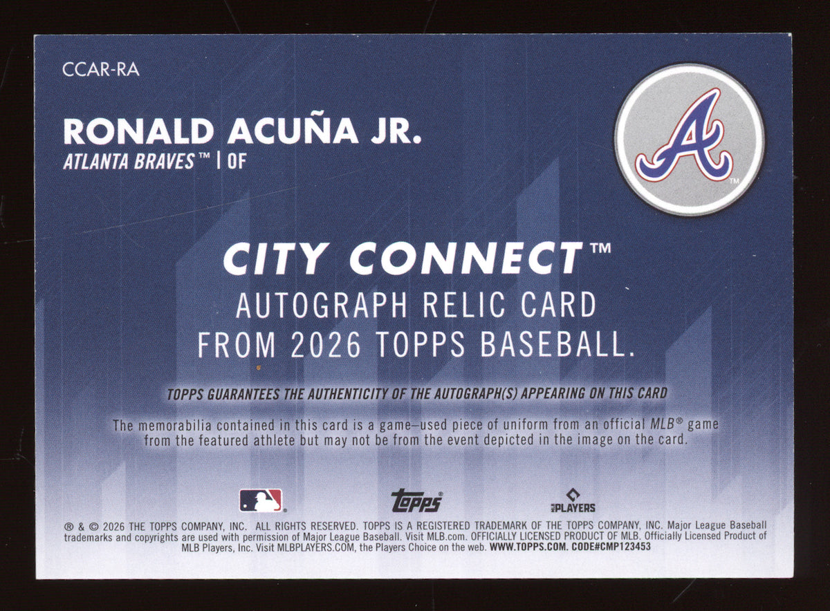 2026 Topps City Connect Swatch Autograph Relic Ronald Acuña Jr. #CCAR-RA 74/99