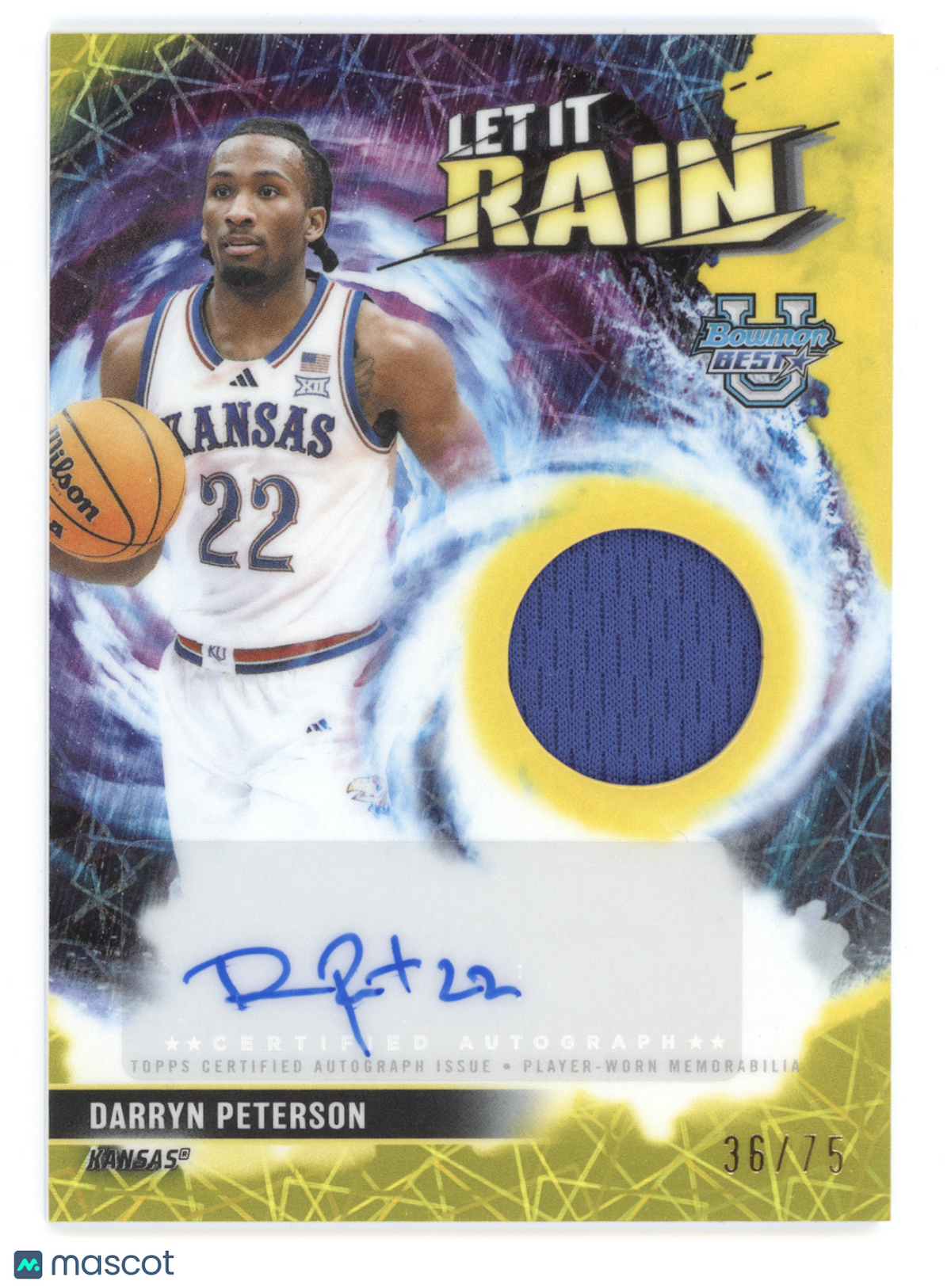 2025 Bowman U Best Let it Rain Relic Auto Darryn Peterson #DP Yellow Lazer 36/75