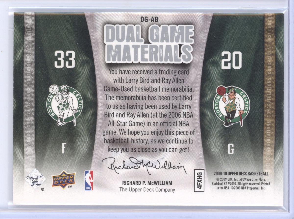 2009 Upper Deck Dual Game Materials Larry Bird Ray Allen #DG-AB Jersey Patch