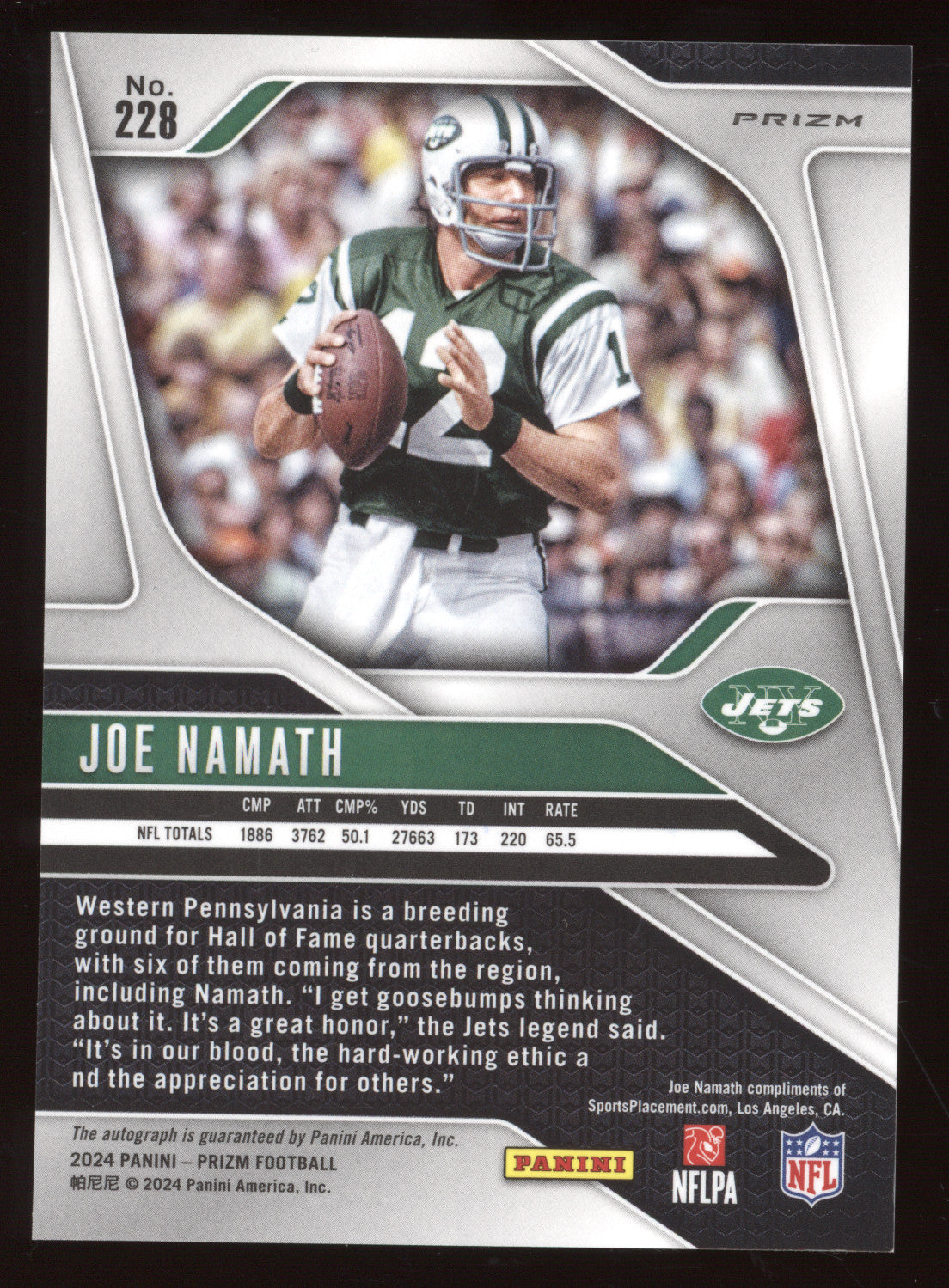 2024 Panini Prizm Football Joe Namath #228 Autograph Silver