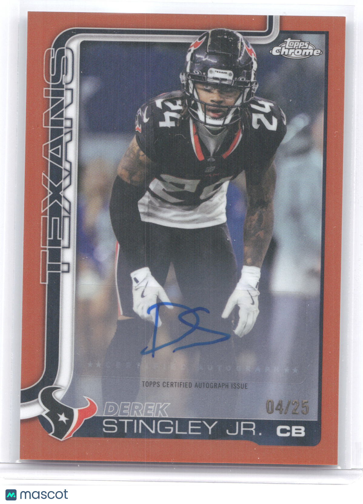 2025 Topps Chrome Autograph Derek Stingley Jr. #BA-DSJ Orange 04/25