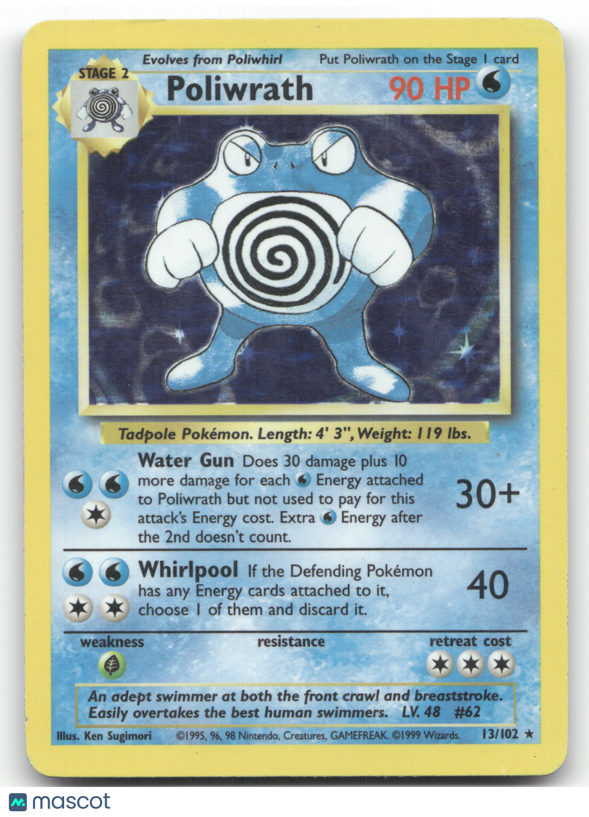 1999 Base Set Poliwrath Holo Rare #13/102