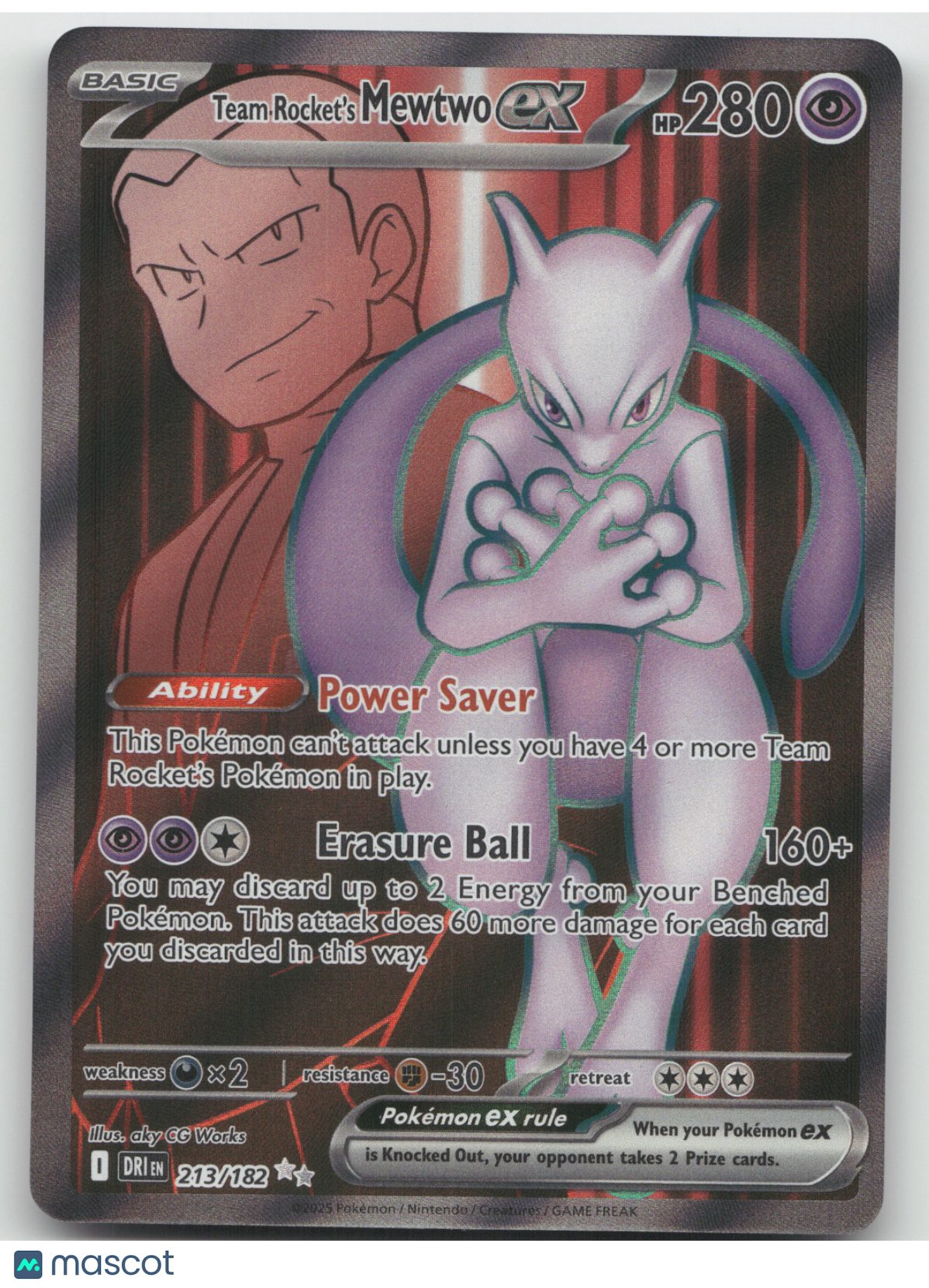 2025 Destined Rivals Team Rocket's Mewtwo ex Secret Rare #213/182