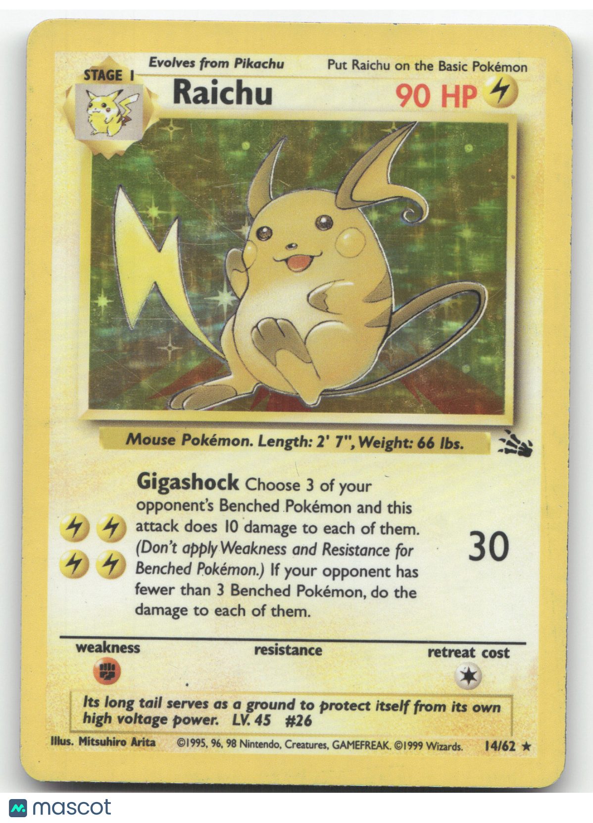 1999 Fossil Raichu Holo Rare #14/62