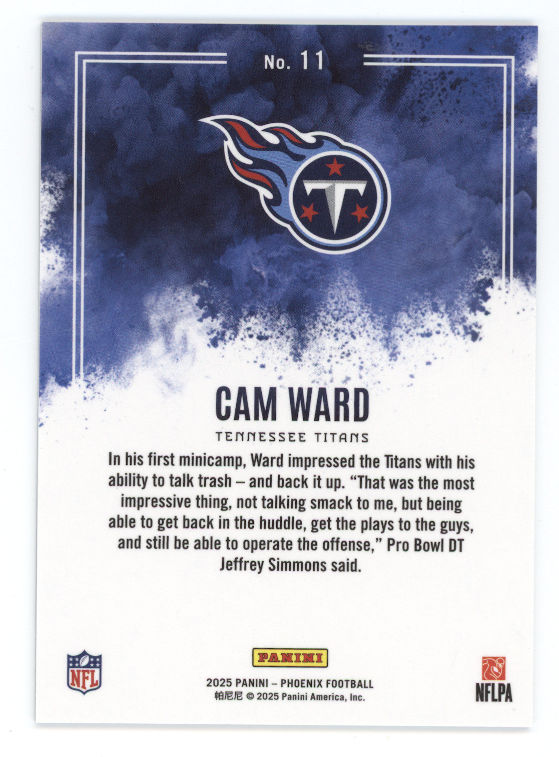2025 Panini Phoenix Football Cam Ward #11 Color Blast RC