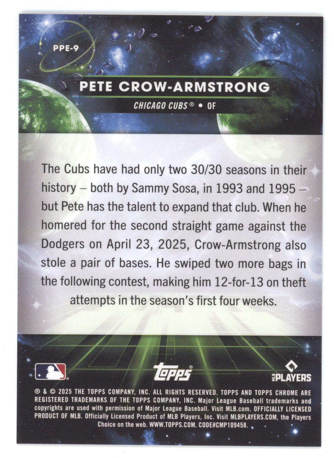 2025 Topps Cosmic Chrome Planetary Pursuit Pete Crow-Armstrong #PPE-9 Earth