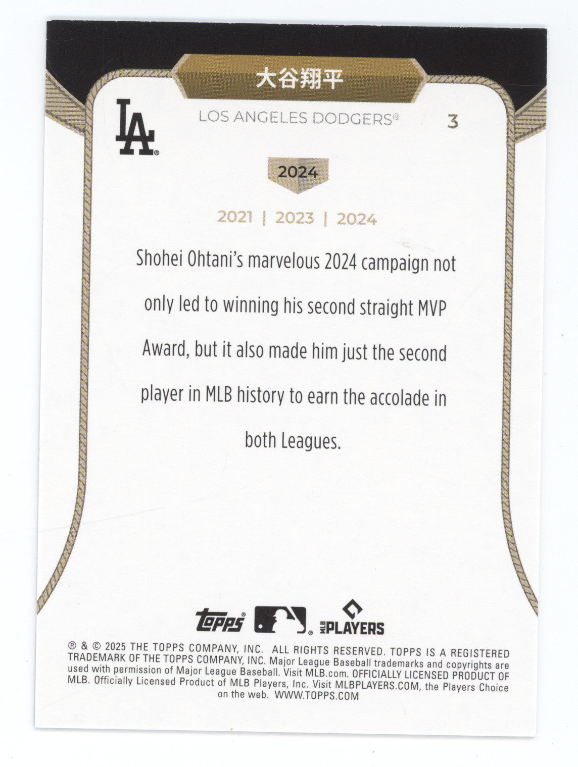 2025 Topps Welcome to the Club Shohei Ohtani #3 Kanji Variation