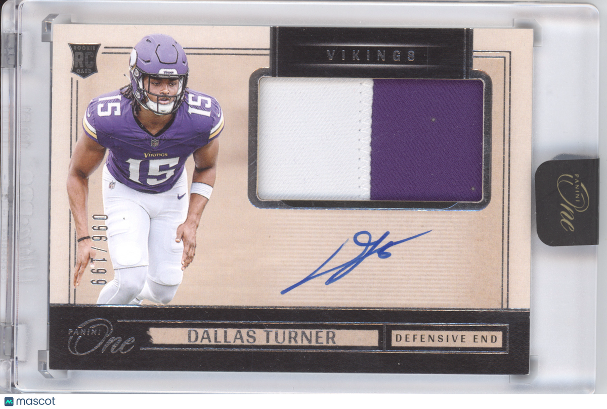 2024 Panini One Patch Autograph Dallas Turner #21 Patch 096/199 RC Memorabilia