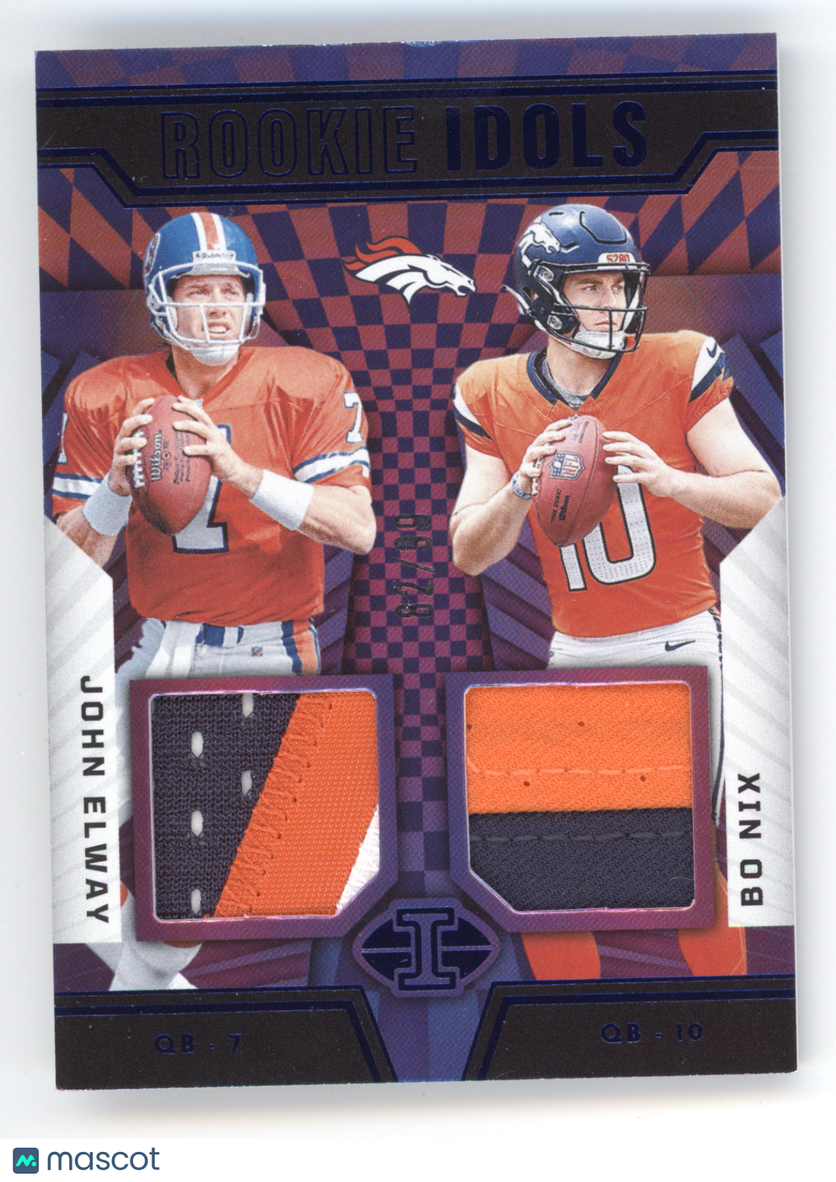 2024 Panini Illusions Rookie Idols Bo Nix John Elway #RIEN Blue 82/99 Dual Patch