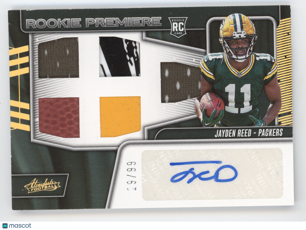 2023 Panini Absolute Jayden Reed #215 Materials Autograph Five 29/99 Patch RC