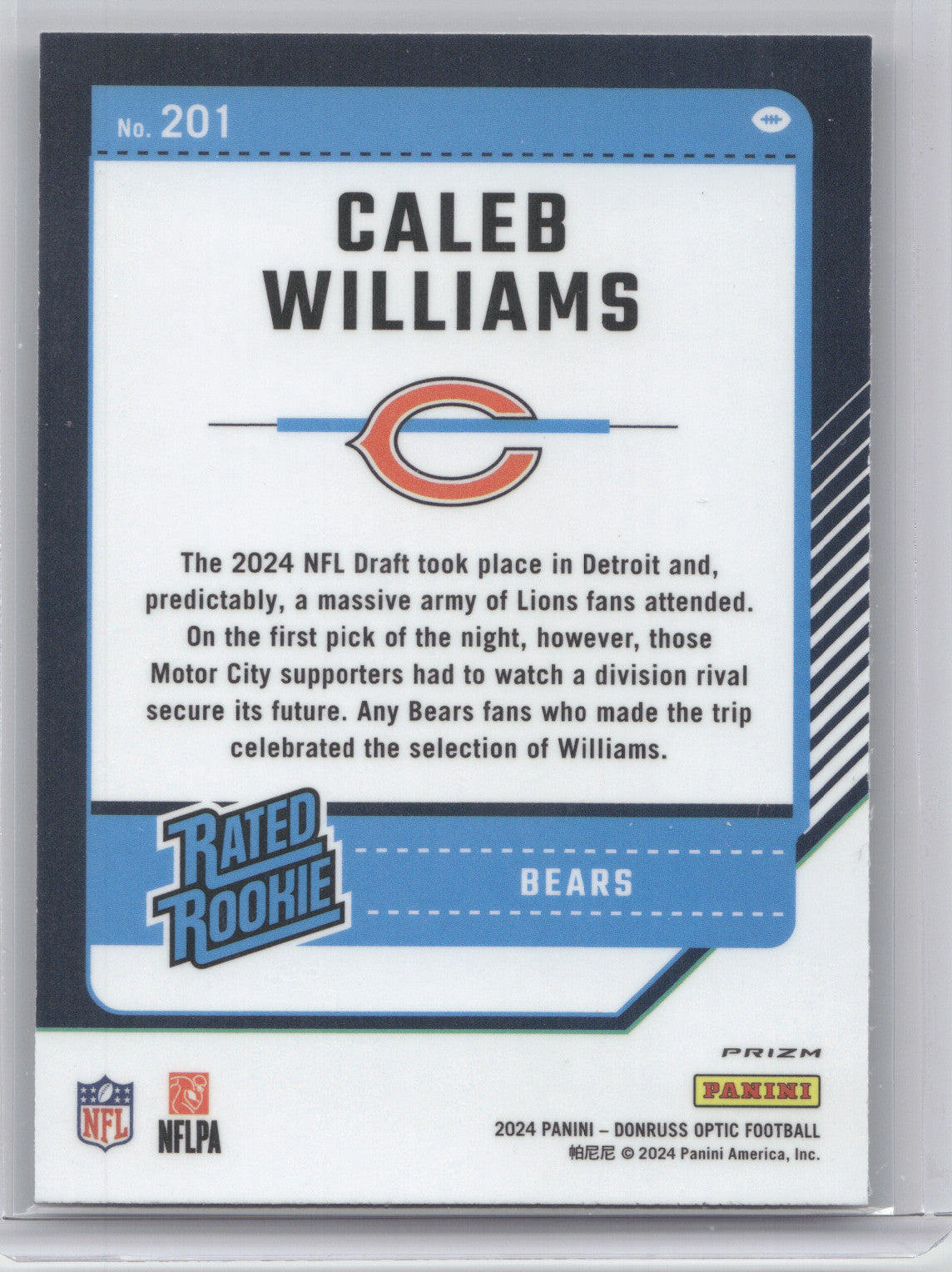 2024 Donruss Optic Rated Rookie Caleb Williams #201 Holo