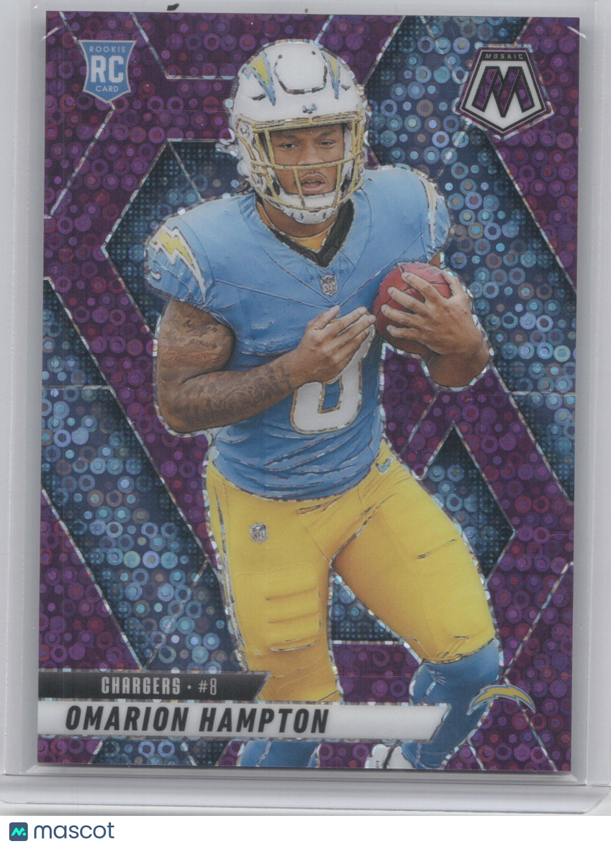 2025 Panini Mosaic Football Omarion Hampton #335 No Huddle Purple 19/50 RC
