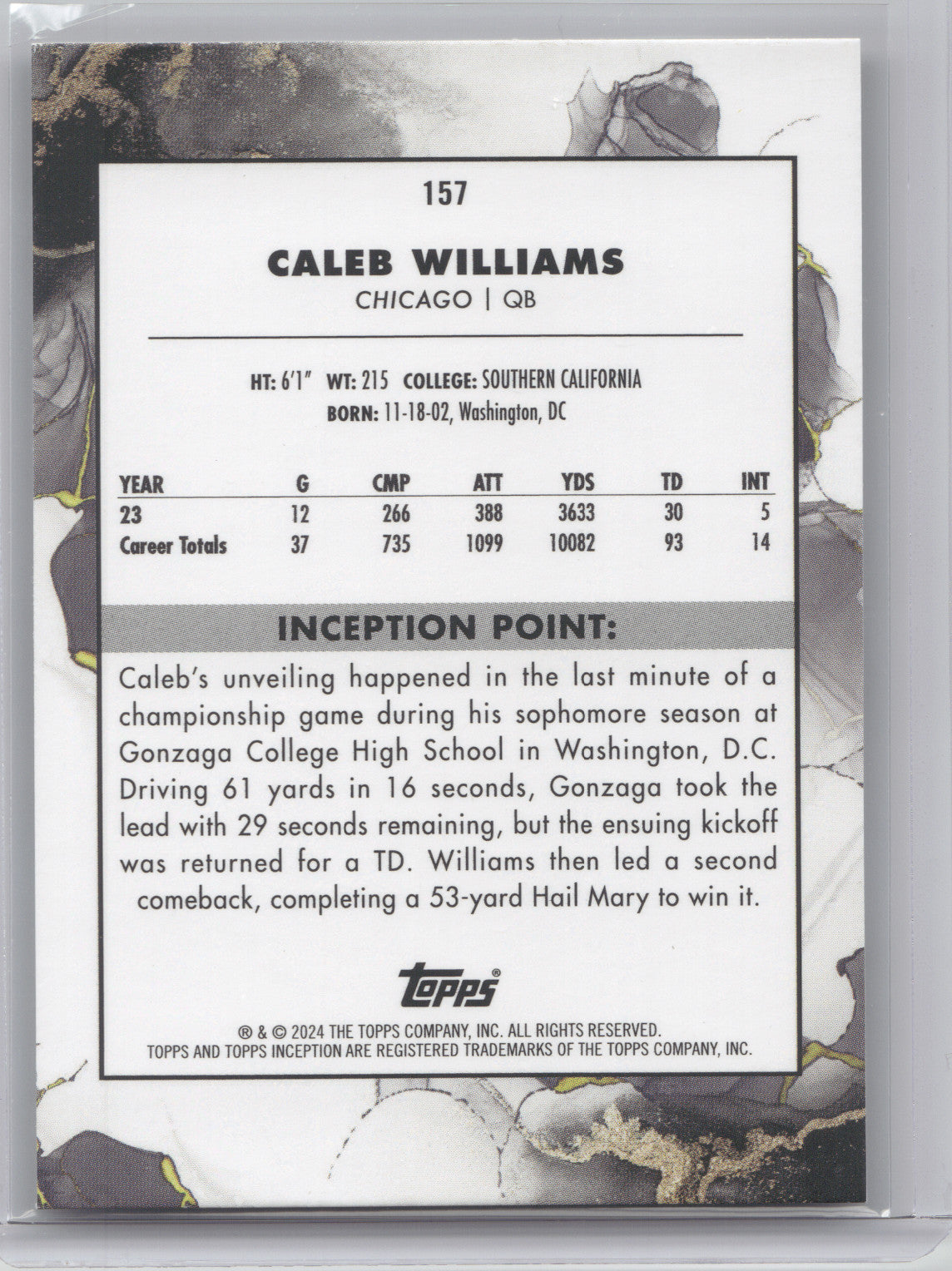 2024 Topps Inception Caleb Williams #157 RC