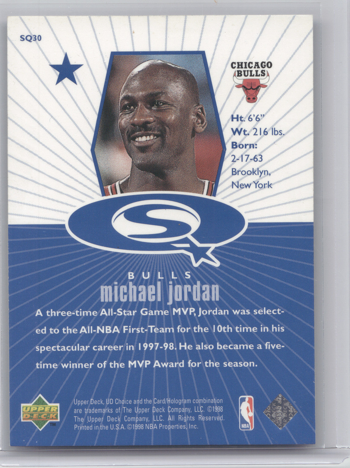 1998 Upper Deck Choice Starquest Michael Jordan #SQ30