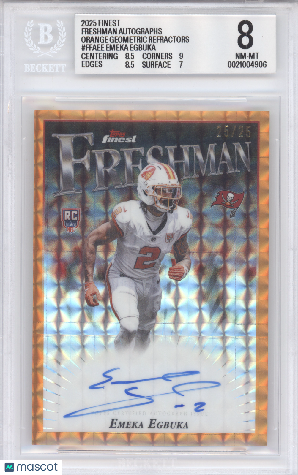 2025 Topps Finest Freshman Auto Emeka Egbuka #EE Orange Geometric 25/25 RC BGS 8