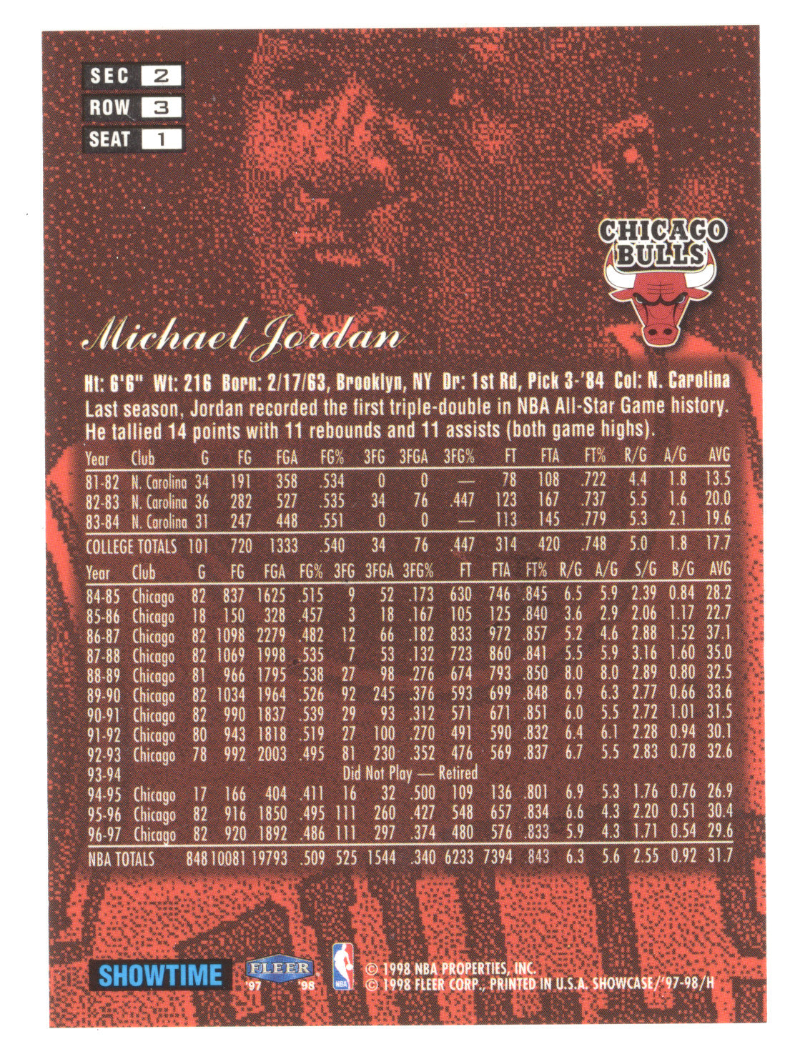 1997 Flair Showcase Michael Jordan #1 Row 3
