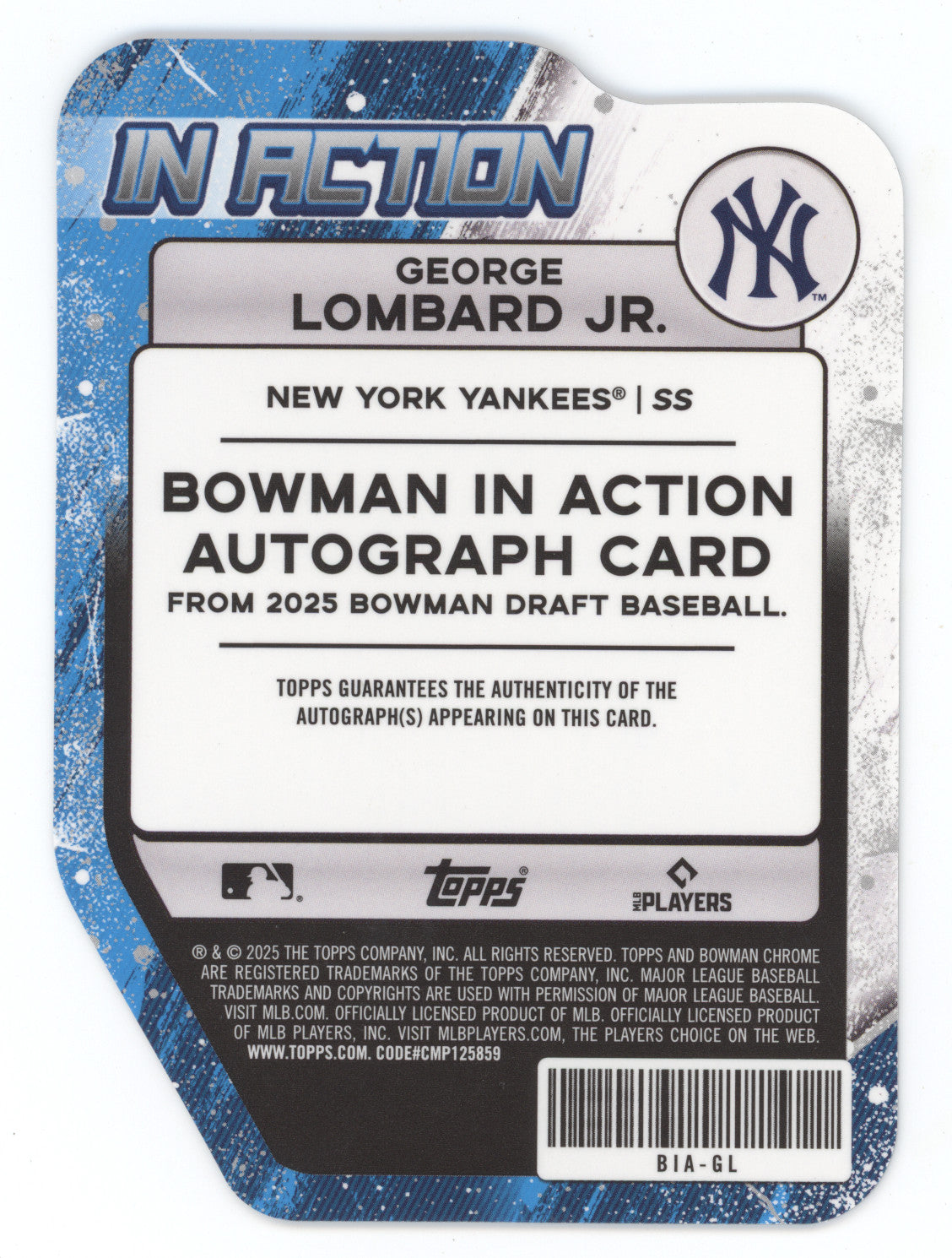 2025 Bowman Draft In Action Autograph George Lombard Jr. #BIA-GL 03/99