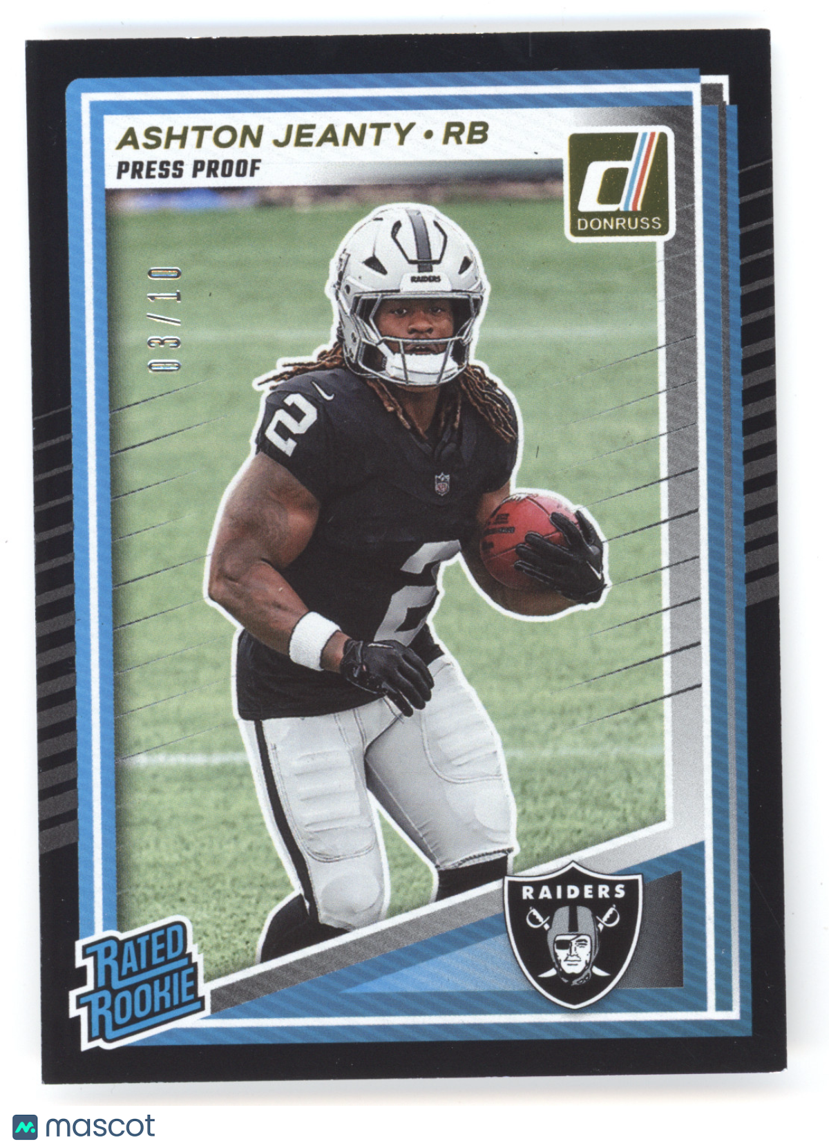 2025 Panini Donruss Rated Rookie Ashton Jeanty #305 Press Proof Black 03/10
