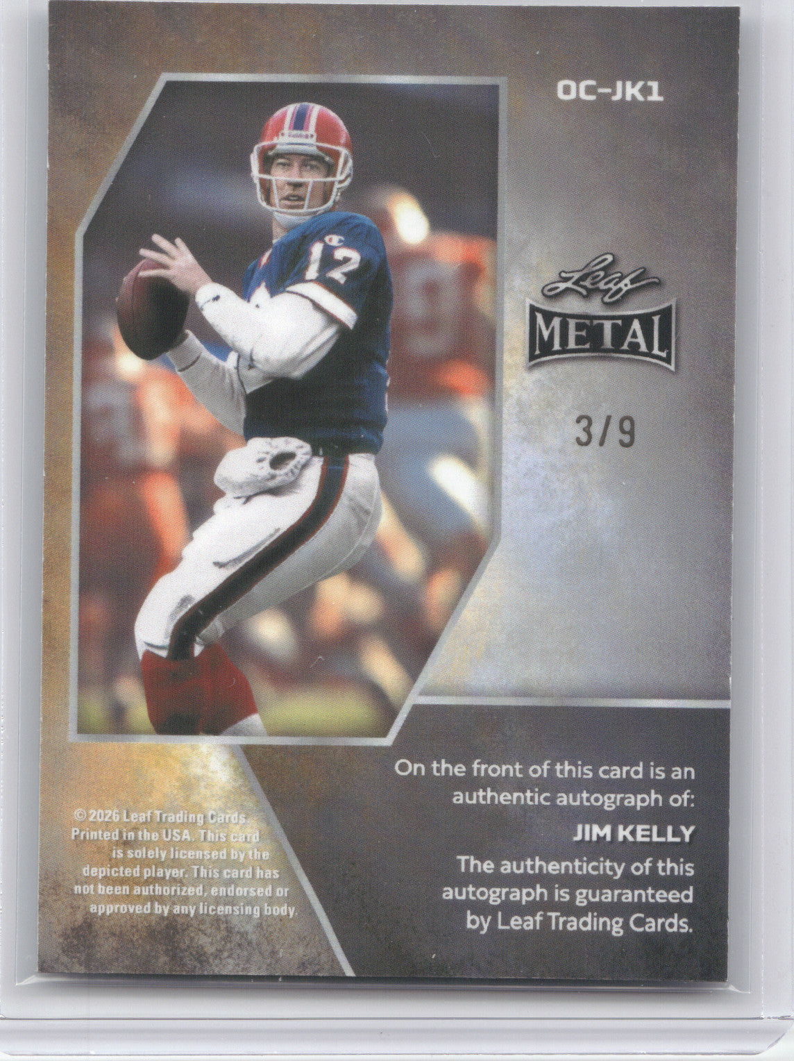 2026 Leaf Metal Autograph Jim Kelly #OC-JK1 3/9
