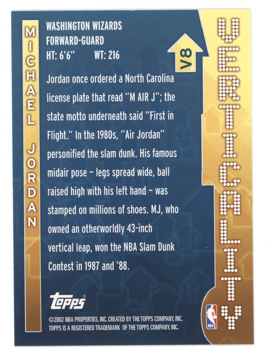 2002 Topps Verticality Michael Jordan #V8