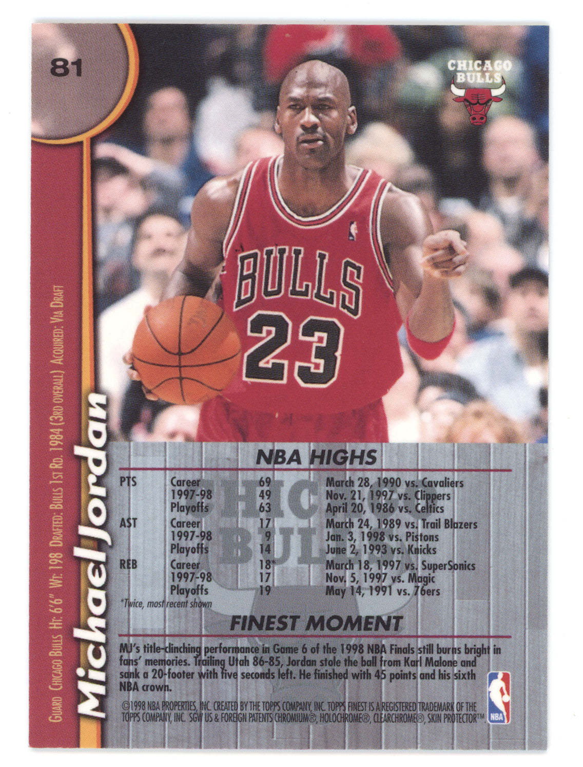 1998 Topps Finest Michael Jordan #81 With Coating