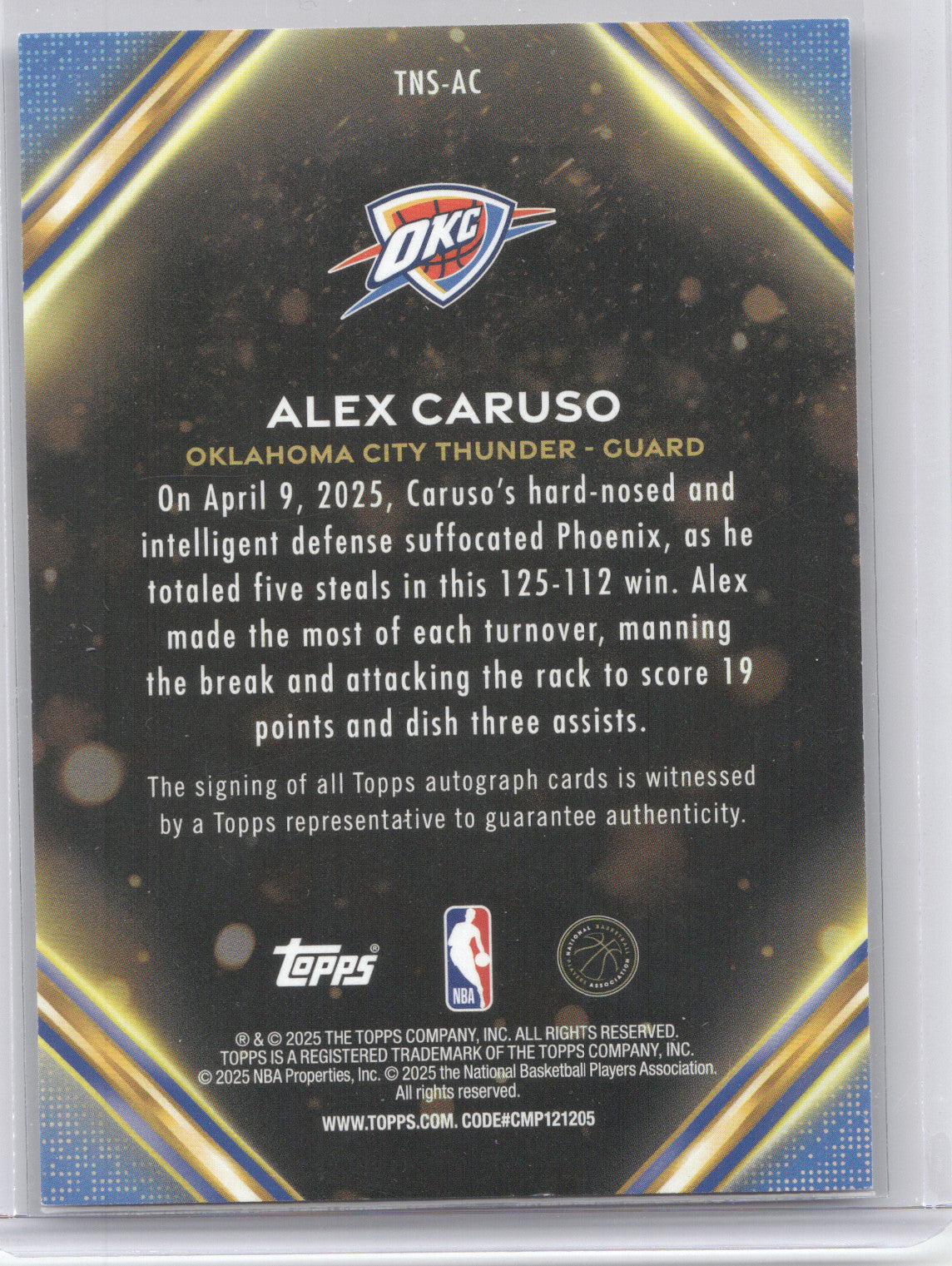 2025 Topps Notch Signatures Alex Caruso #TNS-AC