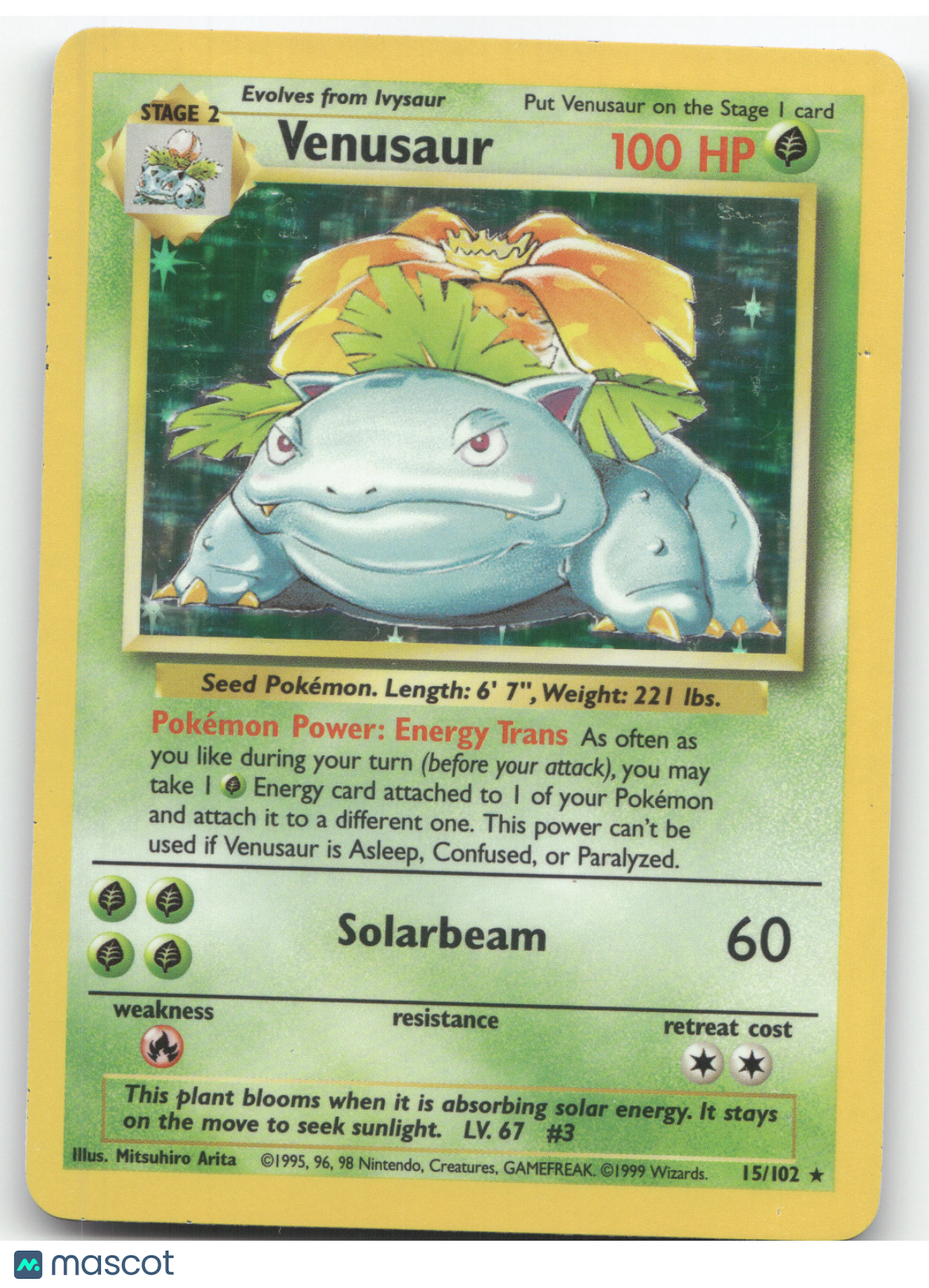 1999 Base Set Venusaur Holo Rare #15/102