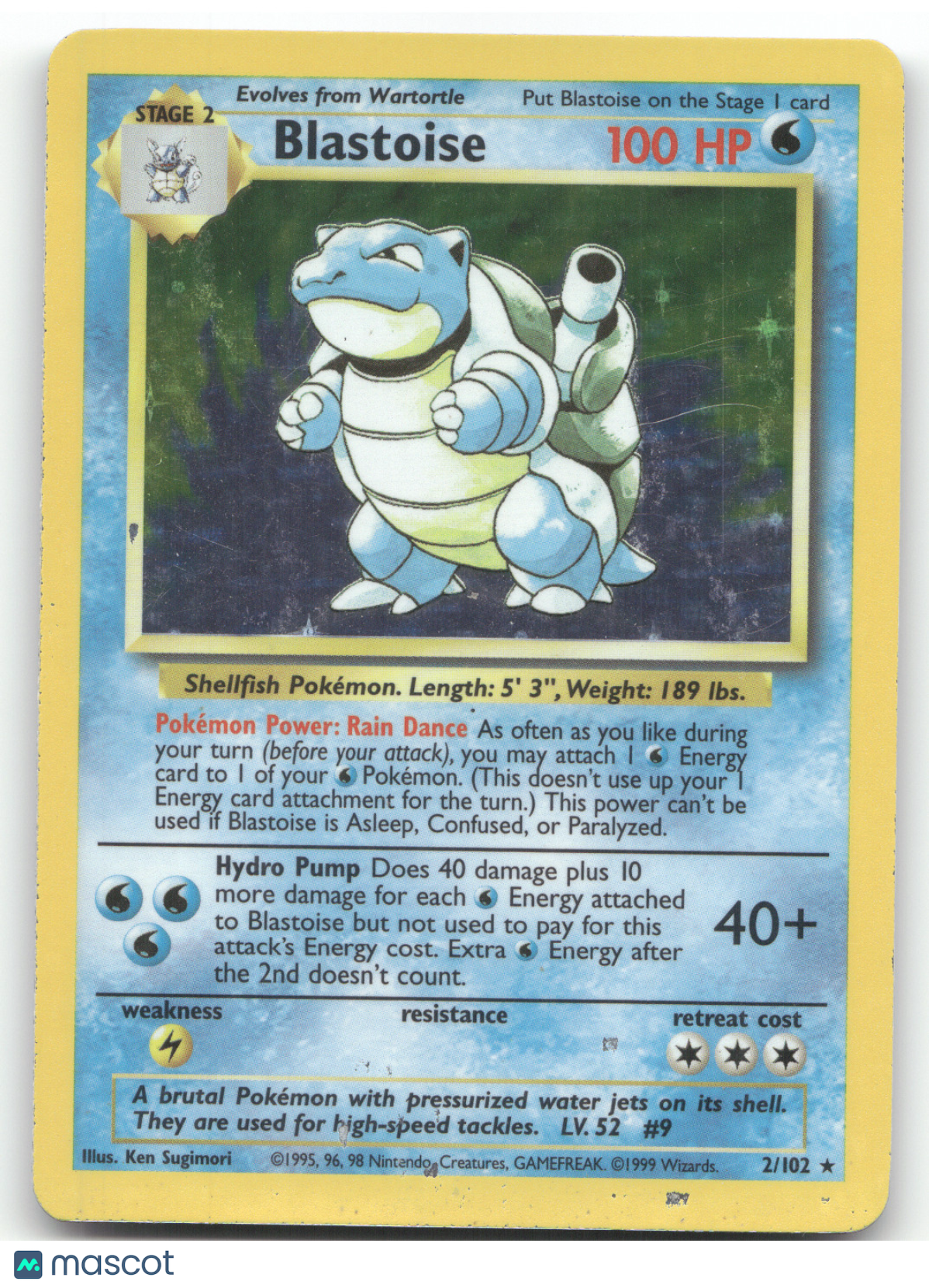 1999 Base Set Blastoise Holo Rare #2/102