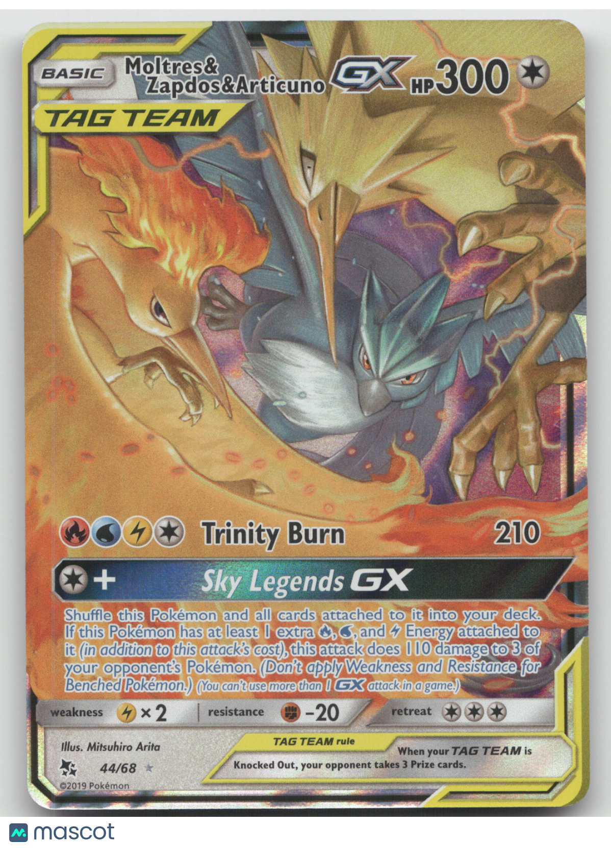 2019 Hidden Fates Moltres & Zapdos & Articuno GX Holo Rare #44/68
