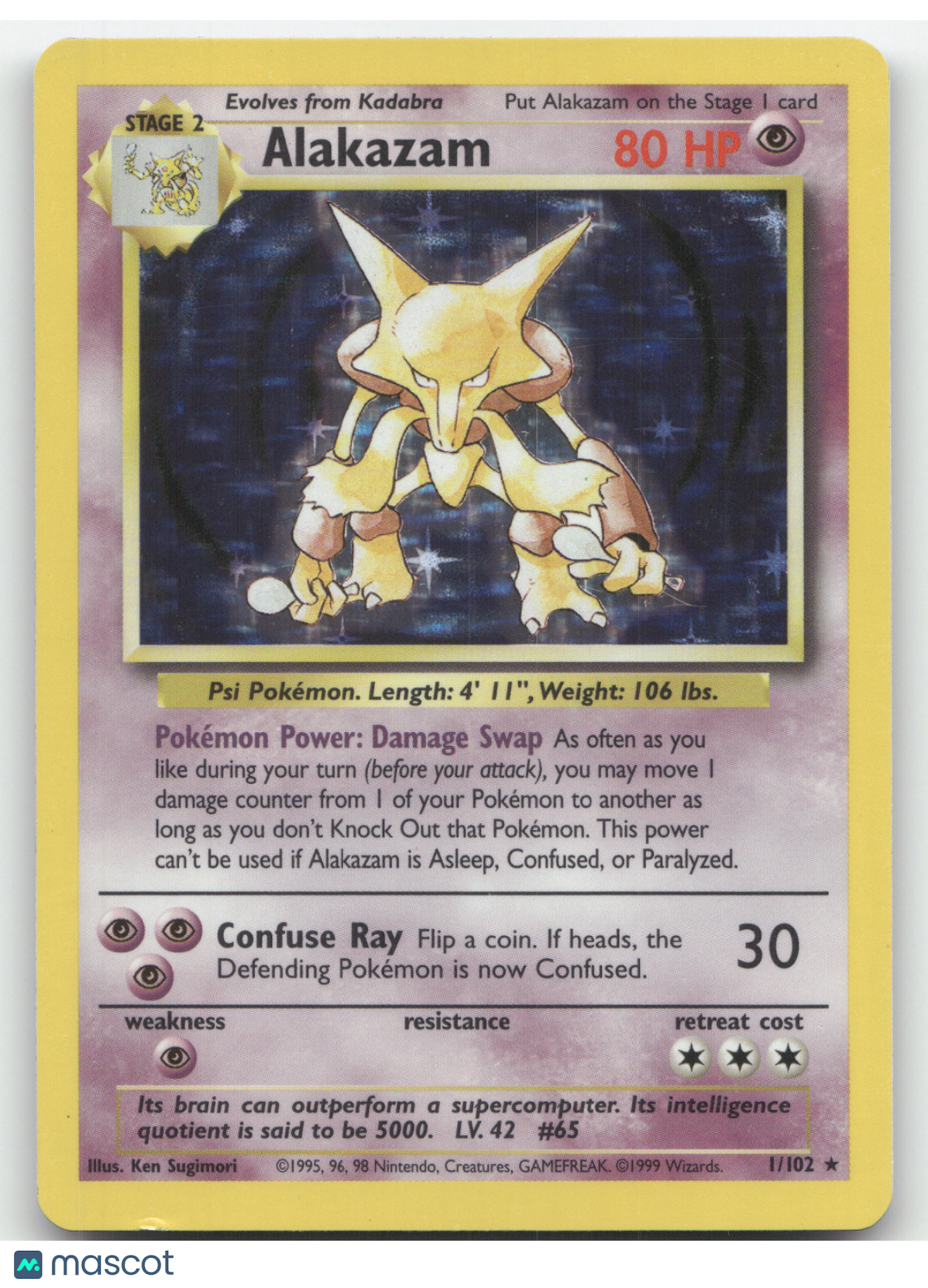 1999 Base Set Alakazam Holo Rare #1/102