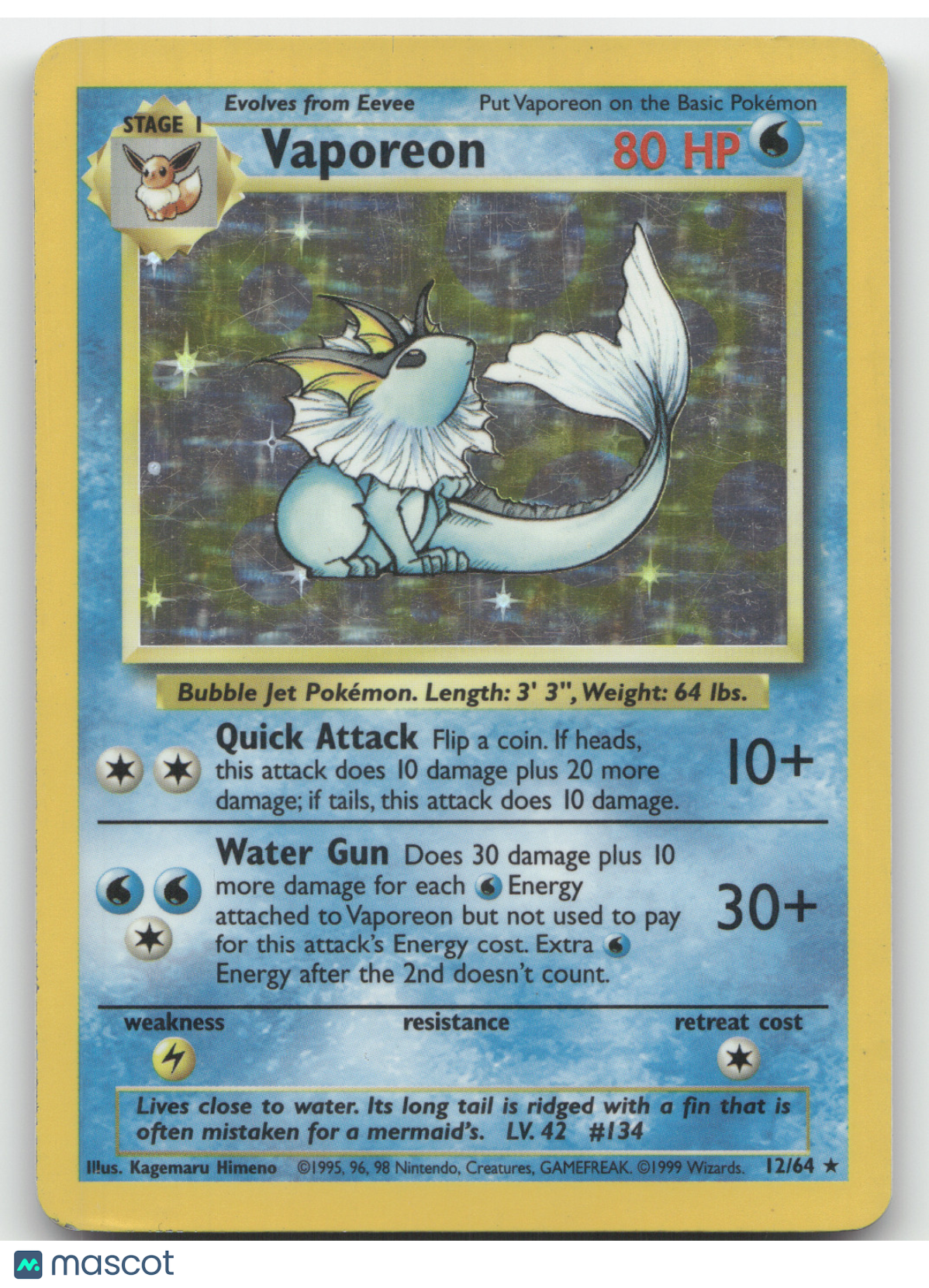 1999 Jungle Vaporeon Holo Rare #12/64