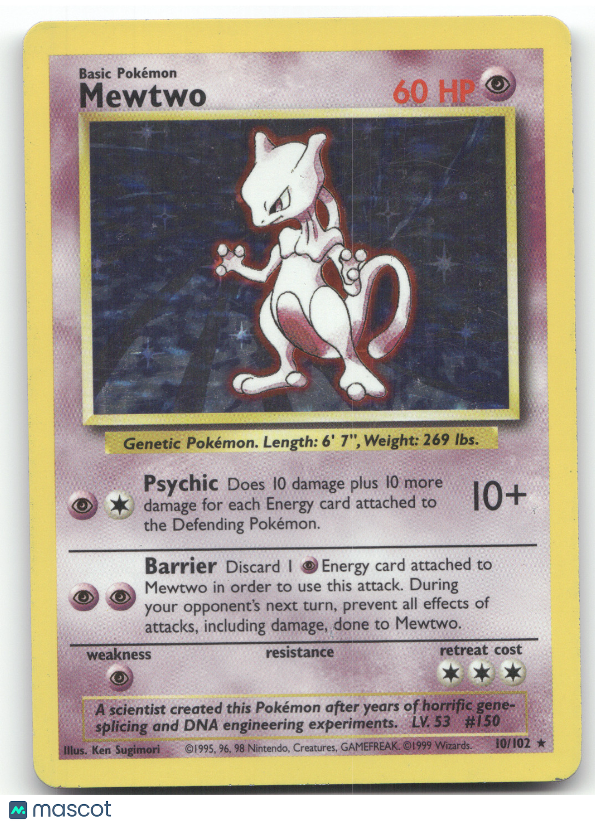 1999 Base Set Mewtwo Holo Rare #10/102