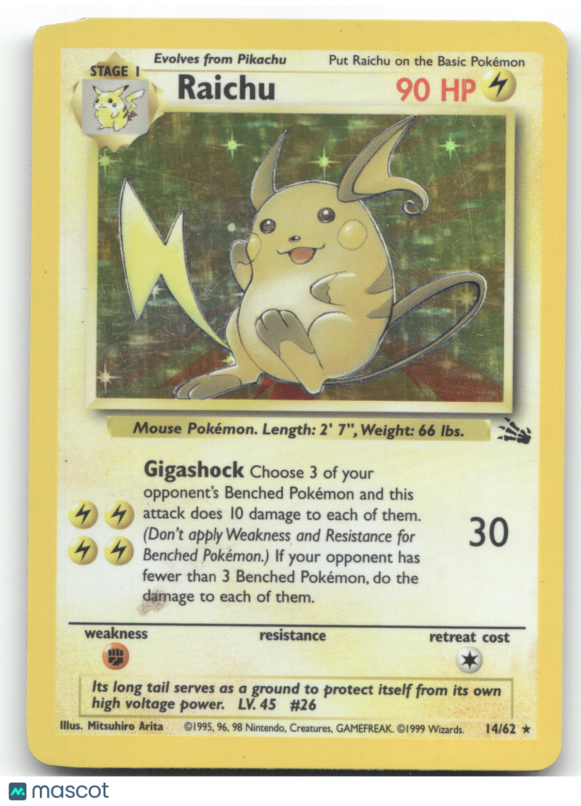 1999 Fossil Raichu Holo Rare #14/62