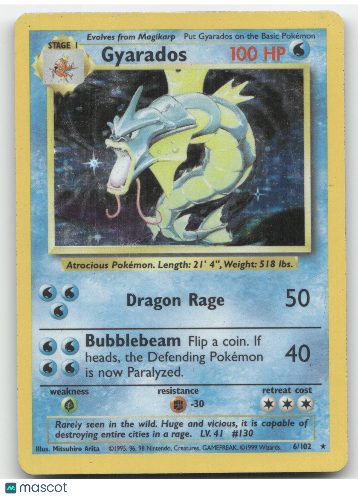 1999 Base Set Gyarados Holo Rare #6/102