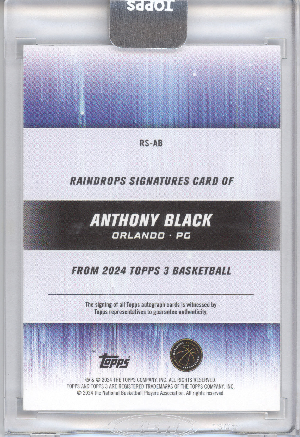 2024 Topps 3 Raindrops Signatures Anthony Black #RS-AB Red RC 5/5