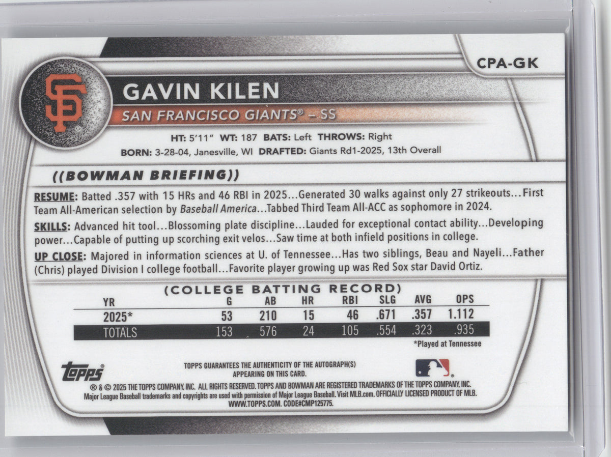 2025 Bowman Chrome Prospect Autograph Gavin Kilen #CPA-GK