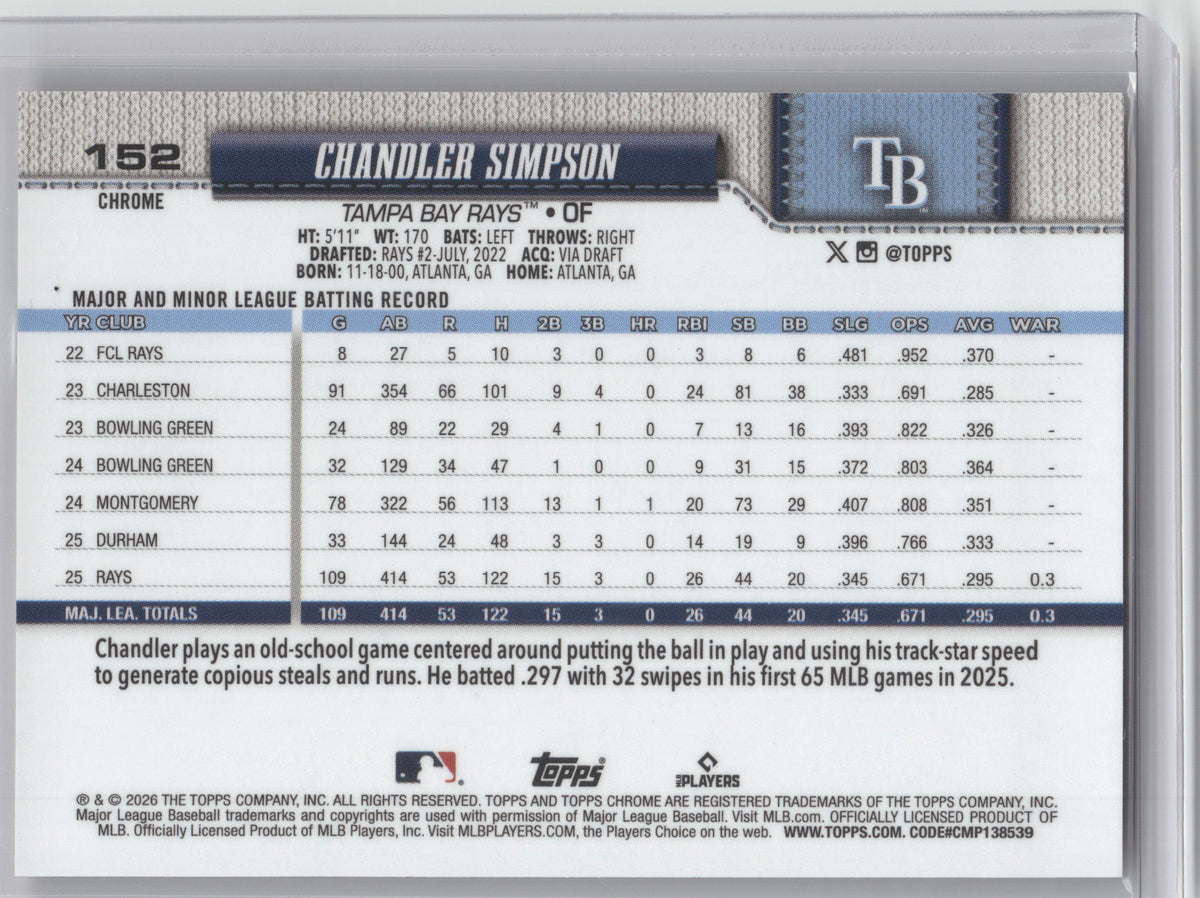 2026 Topps Chrome Chandler Simpson #152 Orange 05/25