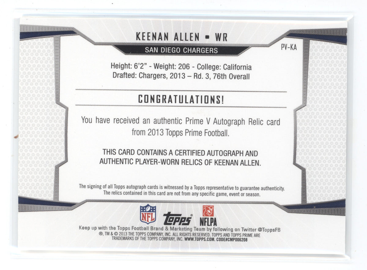 2013 Topps Prime V Autograph Relic Keenan Allen #PV-KA 227/449