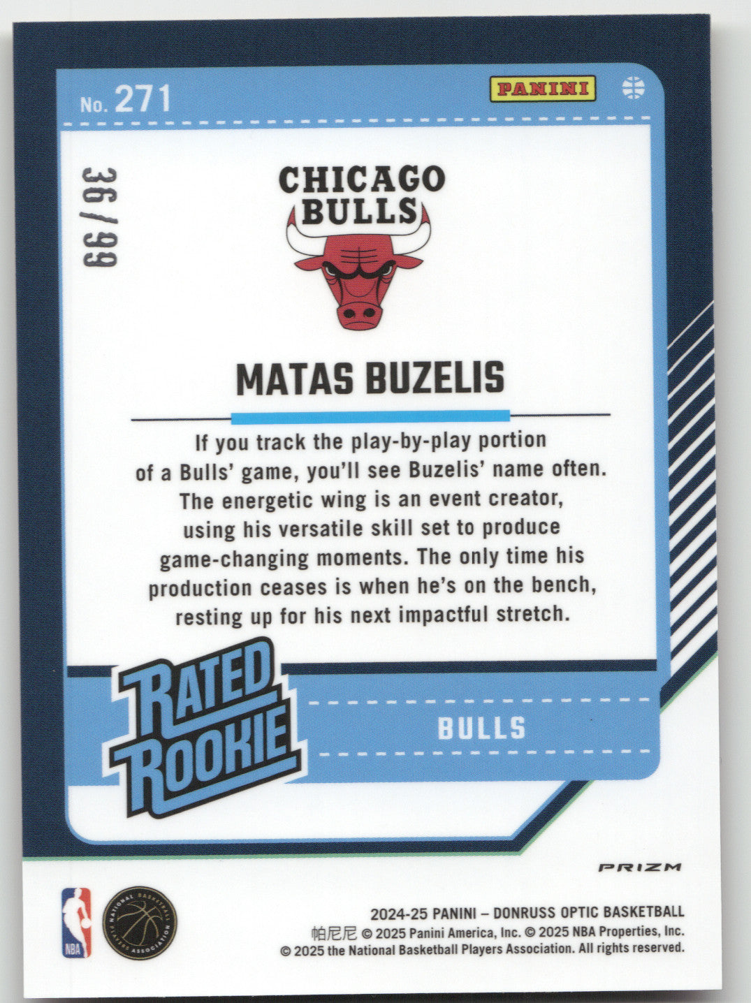 2024 Donruss Optic Matas Buzelis #271 Red Gold International 36/99