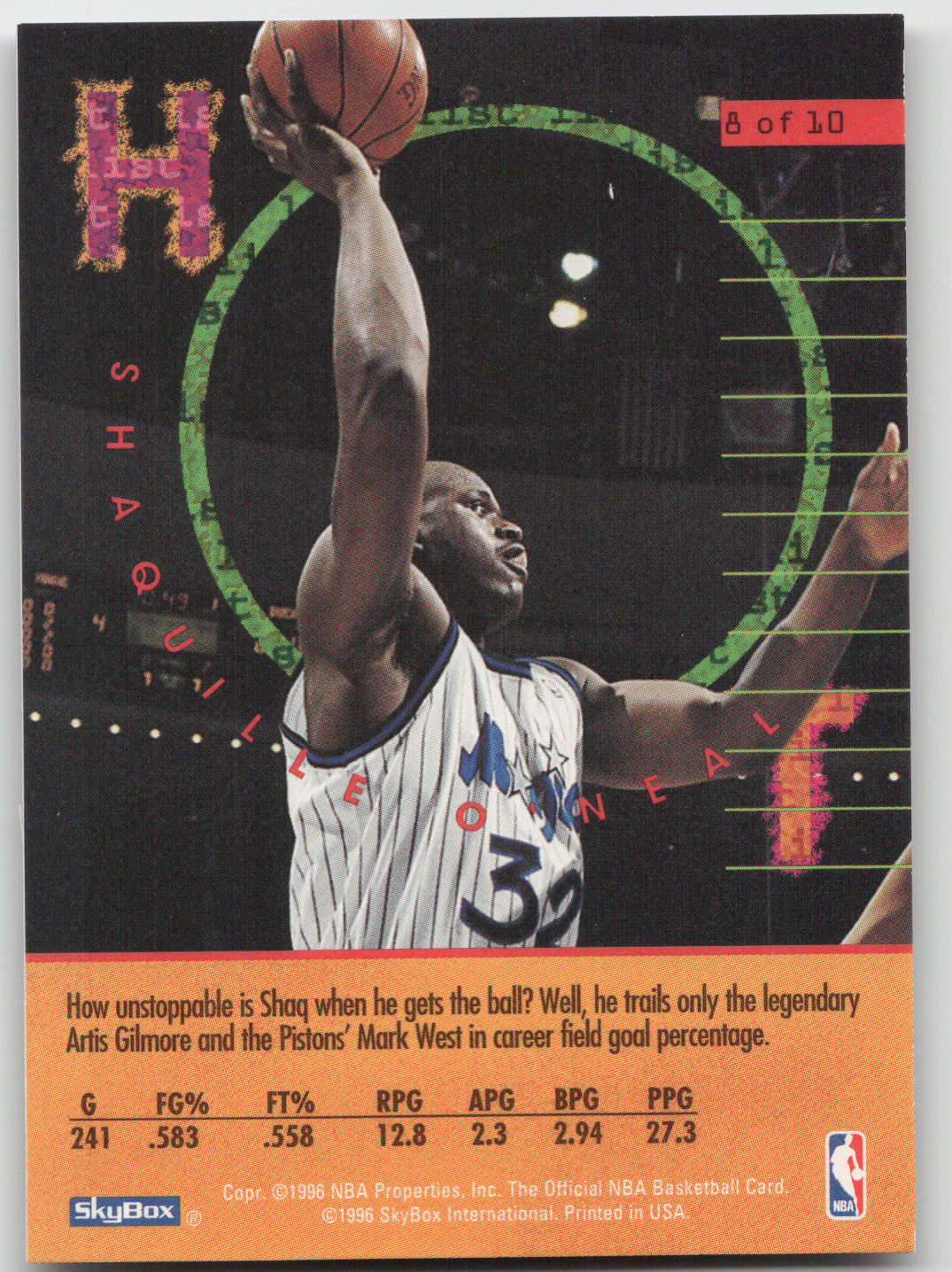 1995 SkyBox Hoops Hot List Shaquille O'Neal #8 of 10