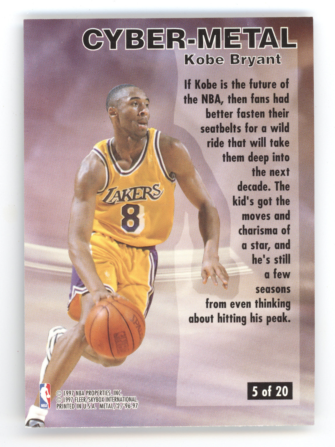 1996 Fleer Metal Cyber-Metal Kobe Bryant #5 Rookie