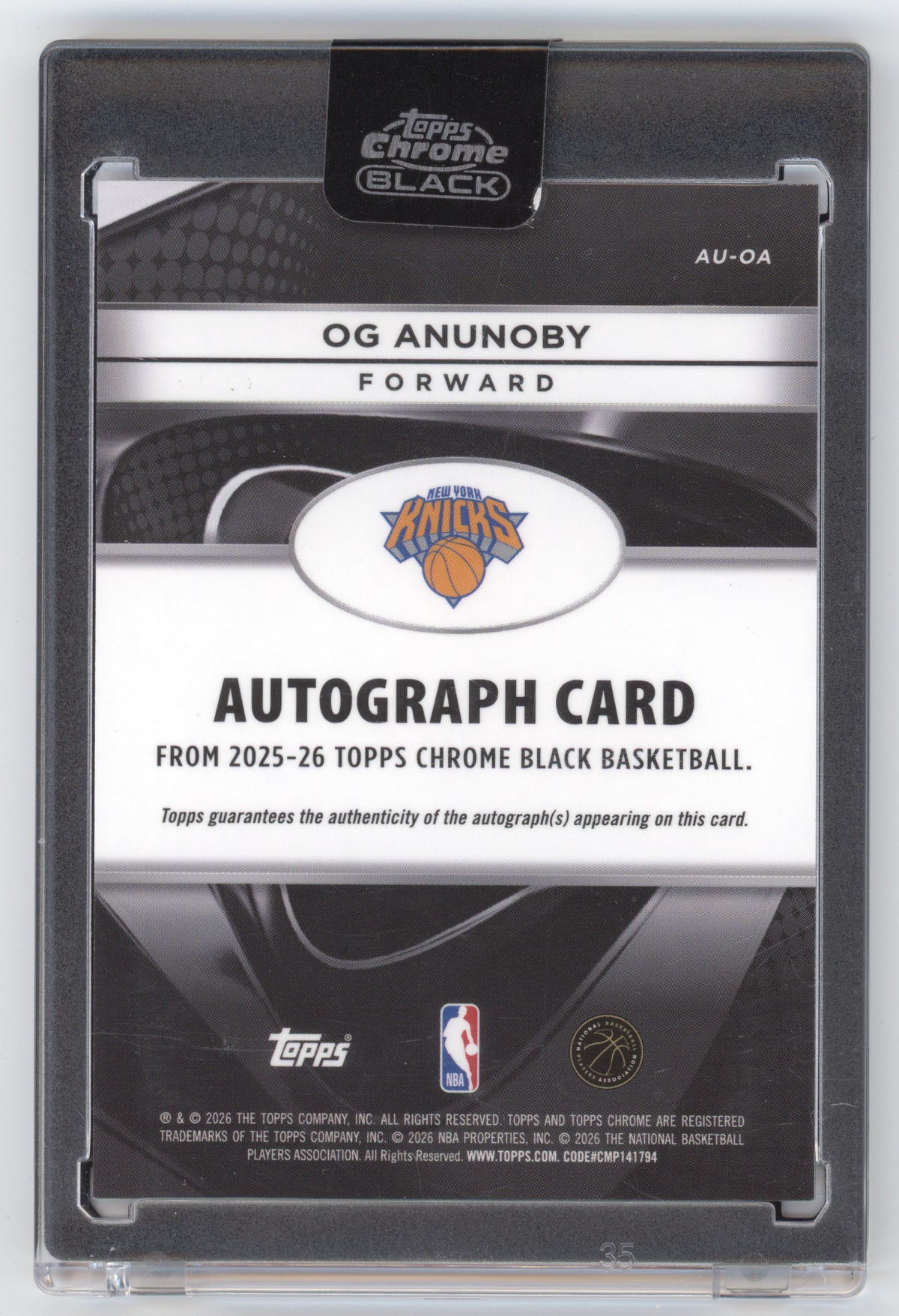 2025 Topps Chrome Black Autograph OG Anunoby #AU-OA Purple 46/75