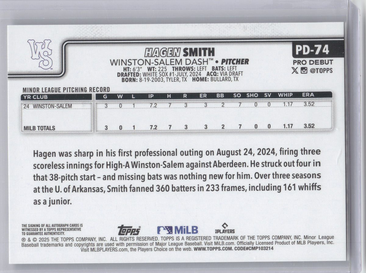 2025 Topps Pro Debut Autograph Hagen Smith #PD-74
