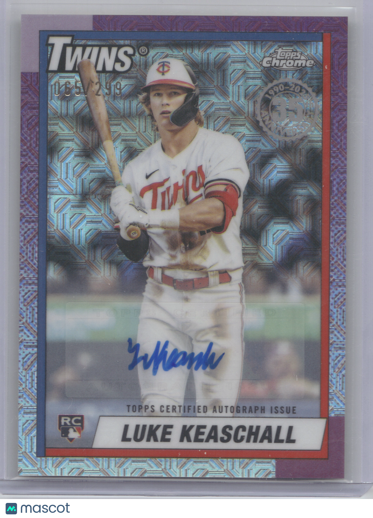 2025 Topps Chrome 1990 Autograph Luke Keaschall #U90C-86 Purple Mojo 065/299 RC