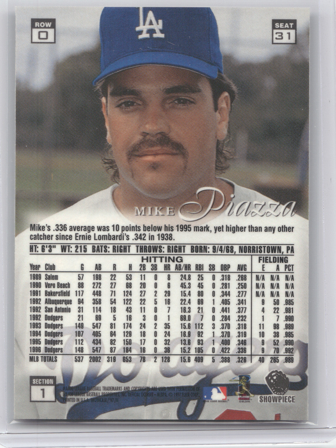 1997 Flair Showcase Mike Piazza #31 Row 0