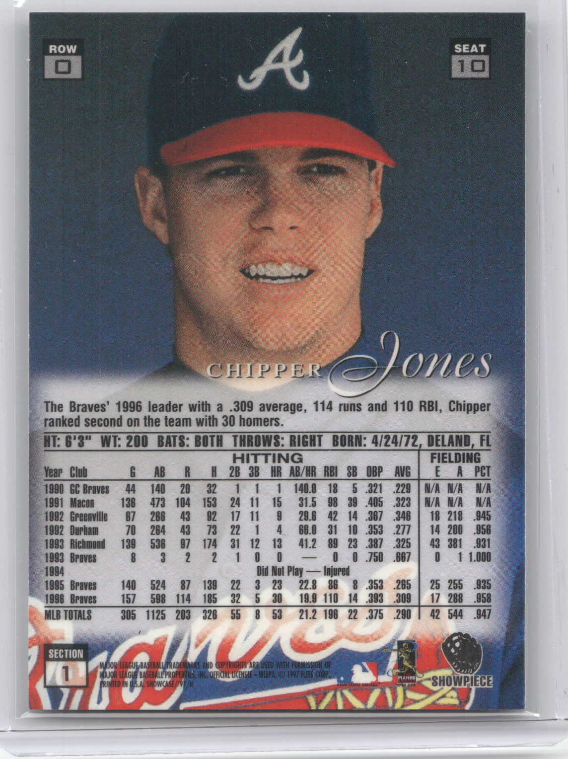 1997 Flair Showcase Chipper Jones #10 Row 0