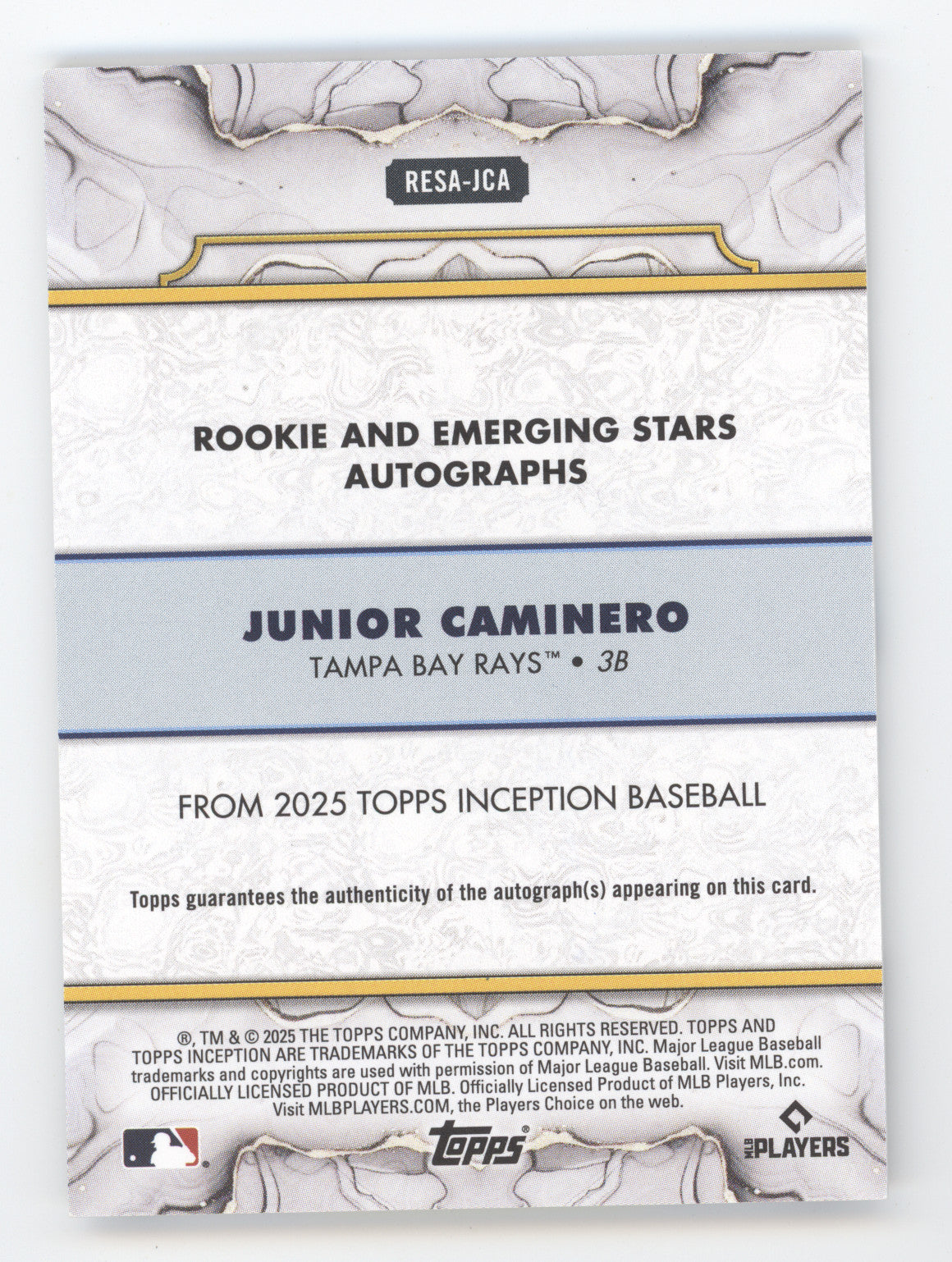 2025 Topps Inception Emerging Stars Autograph Junior Caminero #RESA-JCA 027/149