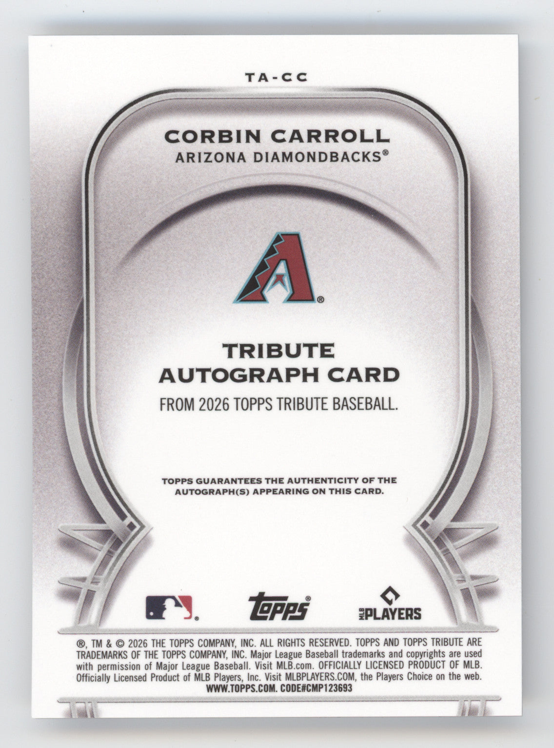 2026 Topps Tribute Autograph Corbin Carroll #TA-CC Purple 14/75