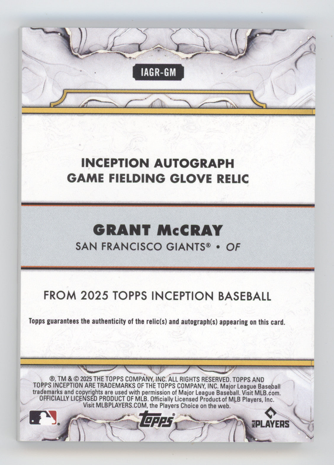 2025 Topps Inception Grant McCray #IAGR-GM Autograph Glove Relic RC 22/25